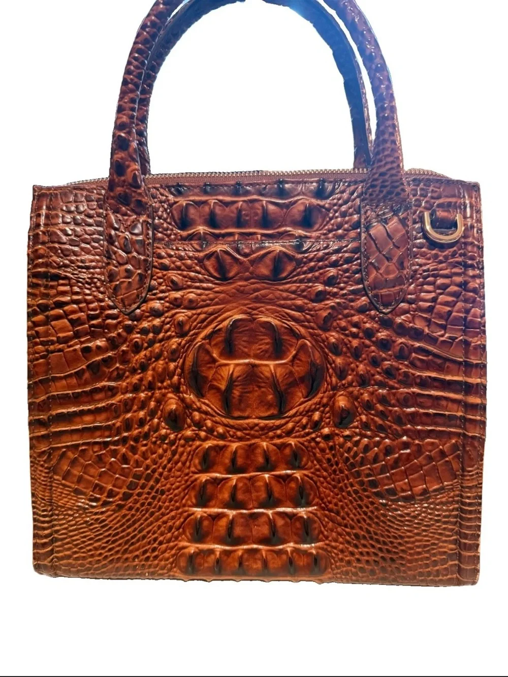 Brahmin Croc-Embossed Satchel in Cognac